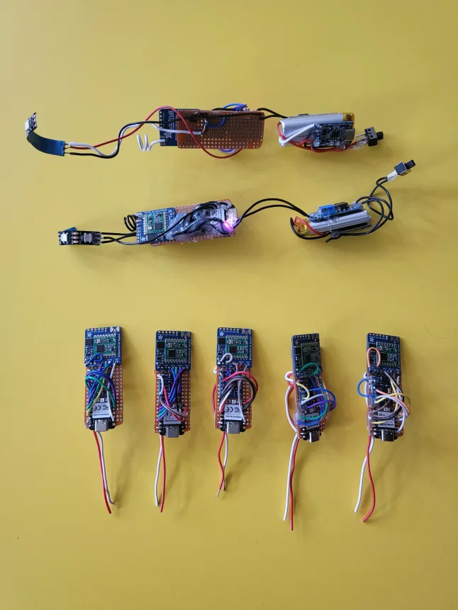Hand-wired BitWands prototype hardware during assembly